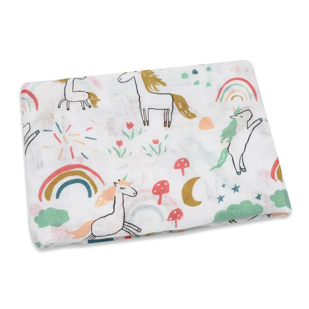 Rainbow Horse Розовый Лебедь, хлопок, фламинго, роза, фрукты, принт, муслин, детское одеяло s, постельные принадлежности, детское Пеленальное полотенце для пеленки для новорожденных, одеяло - Цвет: Rainbow Horse