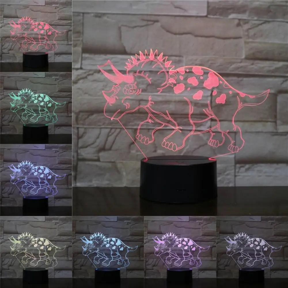 

Новинка 3D лампа Иллюзия дети ночник Светодиодная лампа USB многоцветный Парк Юрского периода Динозавр Дракон Трицератопс рогатый дракон