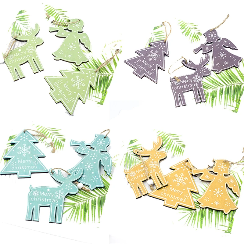 3 шт./лот Деревянные Подвески в виде лося ангела для новогодней елки украшения