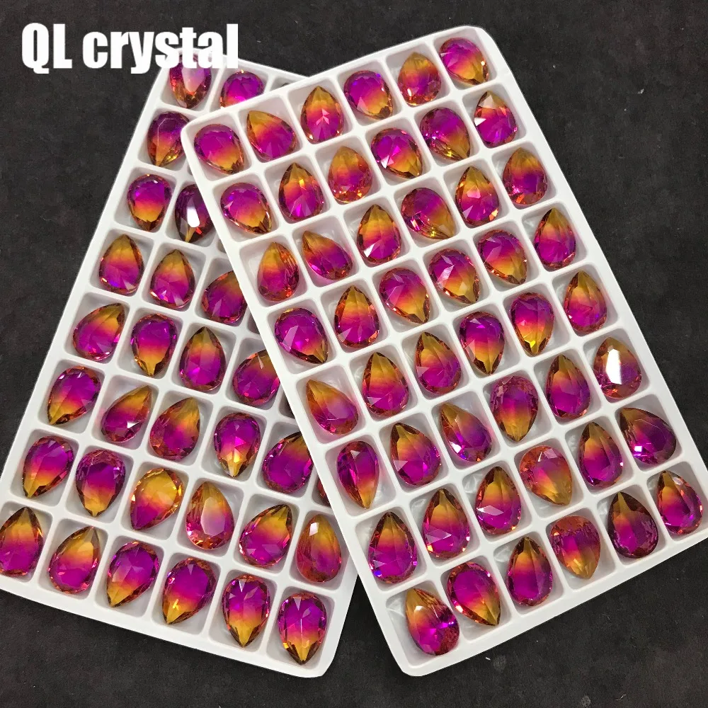 QL Crystal Tourmaline Glass 10x14mm Drops Pointback Fancy Stone for DIY garment bags shoes Jewelry accessory | Дом и сад