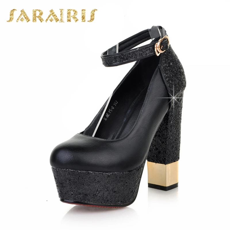 Черный SARAIRIS Top Quality Large Size 32-43 Bling Upper Pumps Shoes Women High Heels Sexy Party Wedding Bride Shoes Woman - Цвет: Черный