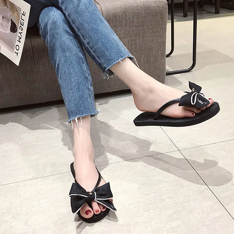 2019 summer casual wild flat bow slippers women's comfortable wear new fashion word shoes women | Обувь