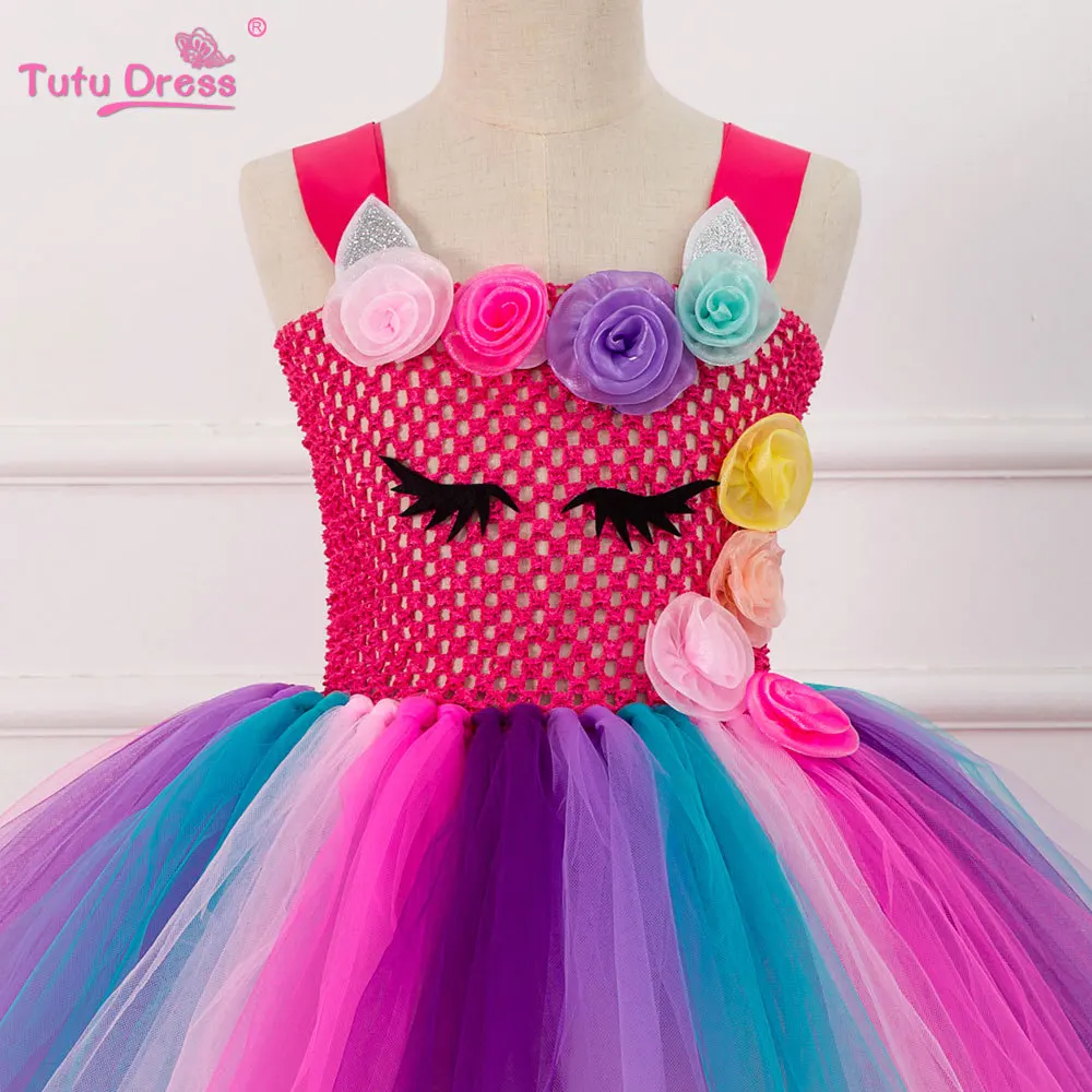 Kids Girls Unicorn Tutu Dress Knee-Length Rainbow princess Flower Girl Birthday Party Up Fancy Halloween Costume | Детская одежда и