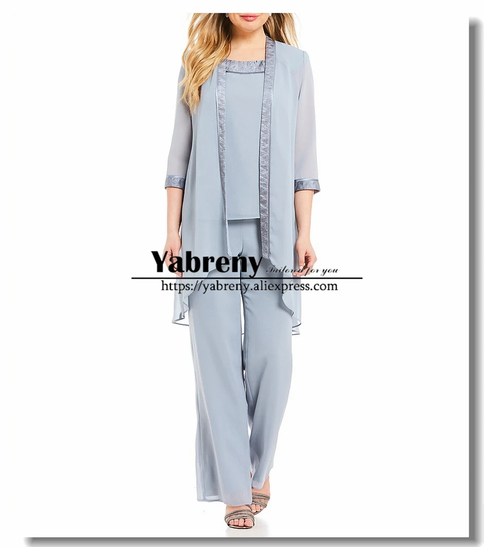 blue Chiffon Three p ieces Mother of the bride pants suit with Elastic waist Beach wedding | Свадьбы и торжества