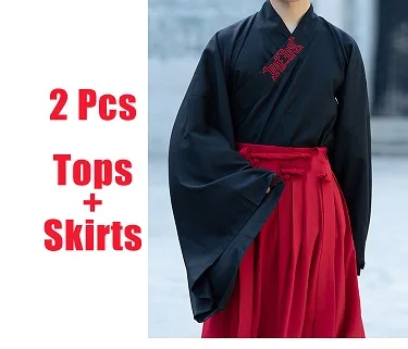 Tops and Skirts Hanfu мужские Han Ele Мужская традиционная одежда с длинным рукавом юбки династии Тан древние наряды для мужчин сценическая Одежда для танцев китайский DN3514 - Цвет: Tops and Skirts