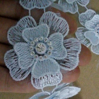 10 x light blue heart flower diamond lace edge trim 5x5cm wide bridal wedding dress ribbon embroidered applique sewing craft new