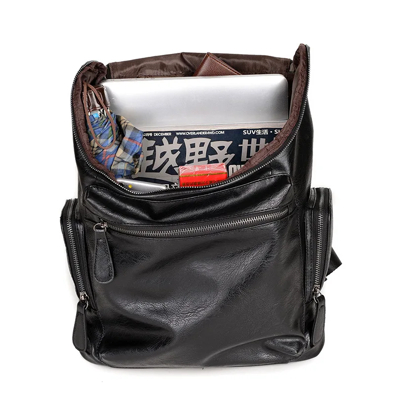 Высококачественный винтажный кожаный мужской рюкзак на молнии повседневная