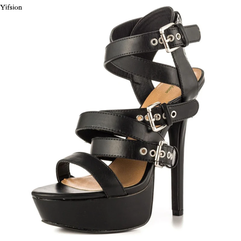 

Женские босоножки на платформе Olomm, черные повседневные сандалии на высоком каблуке с пряжкой и открытым носком, размеры 4-15