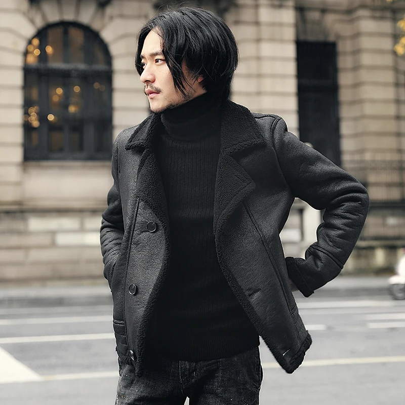 Короткие мотор байкерская куртка Для мужчин мех замша Искусственная кожа Buttton