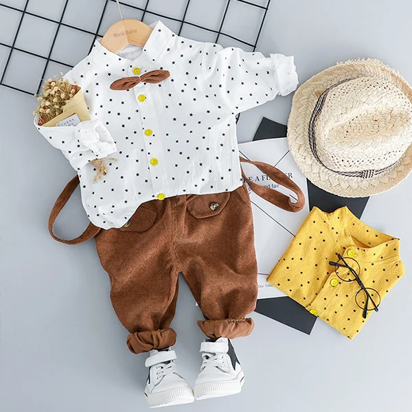 White baby set Весенний комплект одежды для маленьких мальчиков, 1 год, топы день рождения, рубашка+ штаны, костюм для новорожденных, одежда для маленьких мальчиков Комплекты верхней одежды для свадьбы - Цвет: White baby set