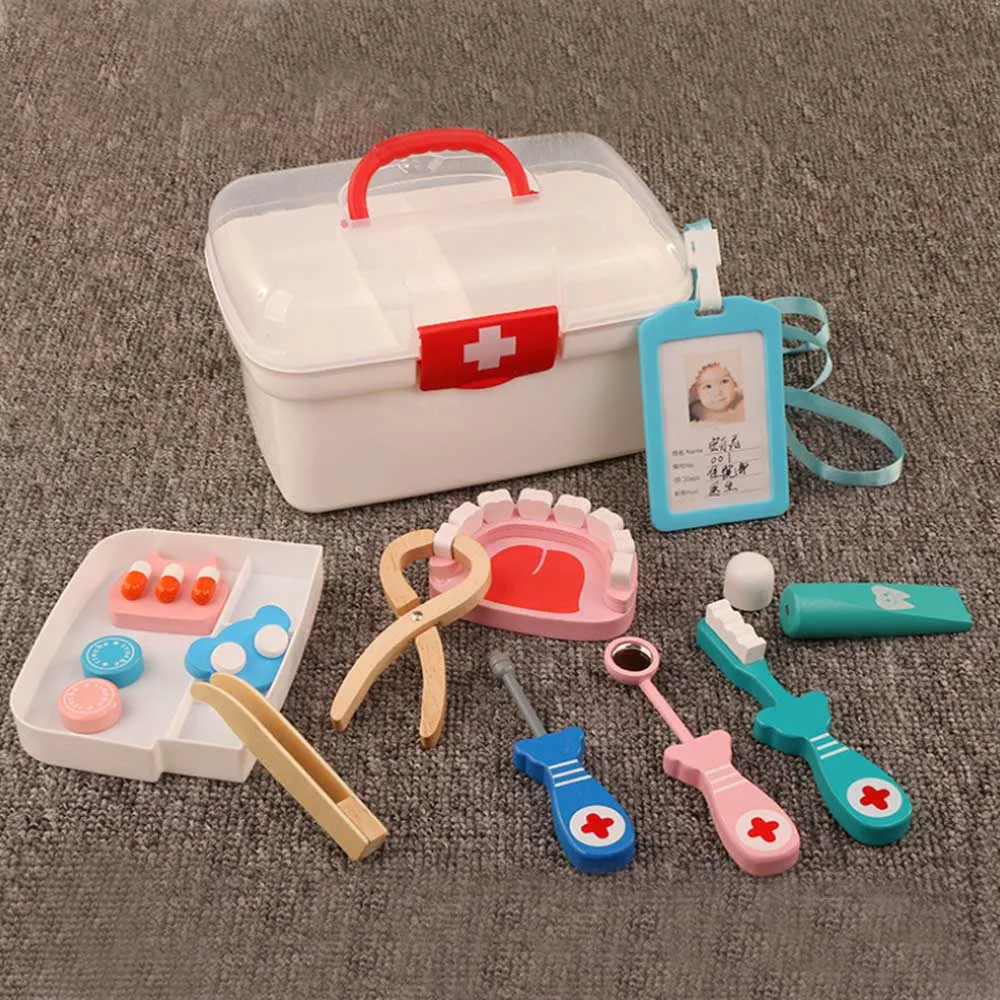 Красный Детские игрушки забавная игра реальная жизнь Косплей доктора игра портативная медицинская коробка ролевые игровой набор «Доктор» деревянная игрушка для детей - Цвет: Красный
