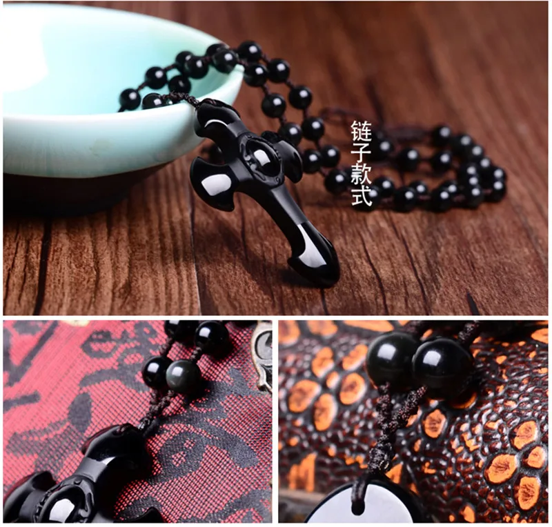 Ожерелье с натуральным матовым обсидиана крест Ручная Веревка для женщин и