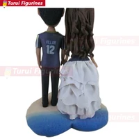 football fans with pet personalized wedding cake topper bobble head clay figurine based on customers photos football wedding fo
