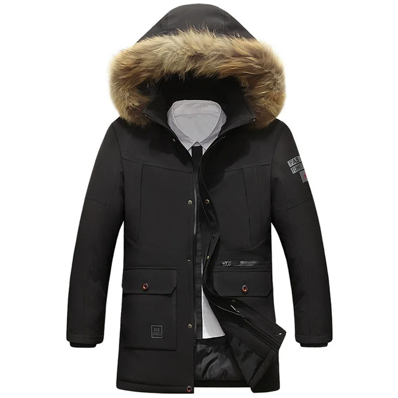 -40 Мужчины Пальто 2017 новые мужские зимние куртки бренд шляпа съемный мягкий