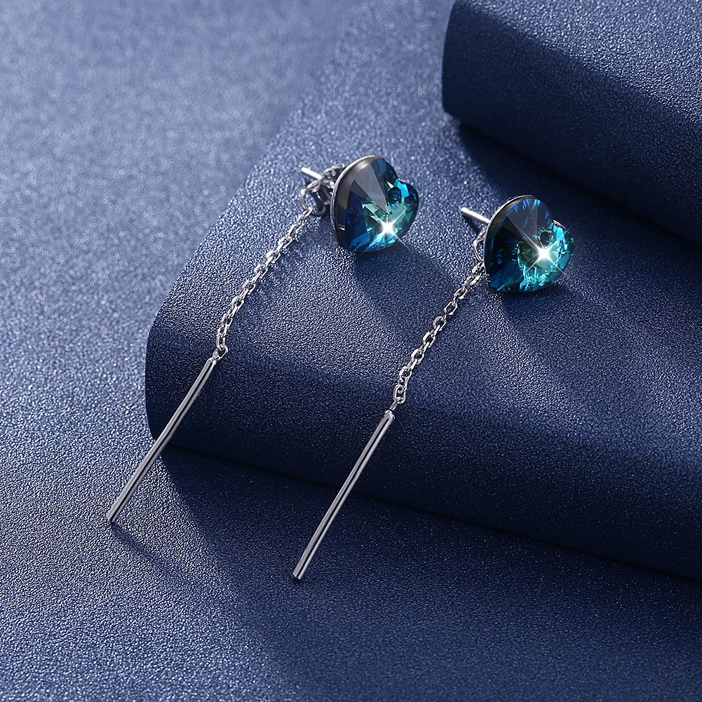 Женские длинные серьги с кисточками и кристаллами из серебра 925 пробы в