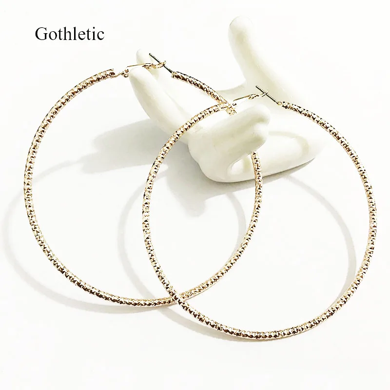 Gothletic золото/родий/розовое золото Цвет смешанные Обруч Набор серег 90 мм Большой текстурированная металлическая круглая серьга круга ювелирных изделий 3 пар/компл