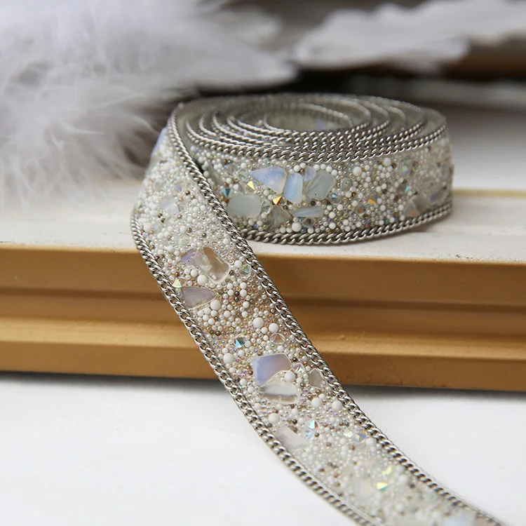 

Clothing accessories handmade materials fabric applique patch Crystal Rhinestone lace trim Iron on or Sew on the clothes