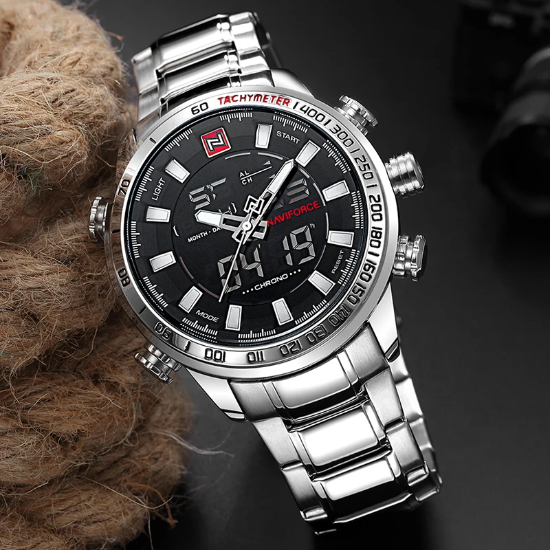 Часы наручные NAVIFORCE Мужские кварцевые роскошные Брендовые спортивные светящиеся