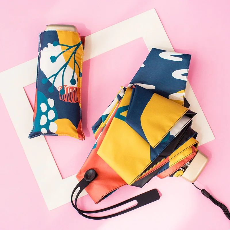 Летний остров стиль зонтик Складывающийся в пять раз карманный мини от солнца и