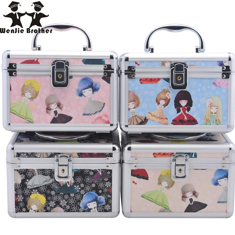 

wenjie brother new design lovely Make upBox with mirror Makeup Case Beauty Case Cosmetic Bag Lockable Jewelry Box for lady gift