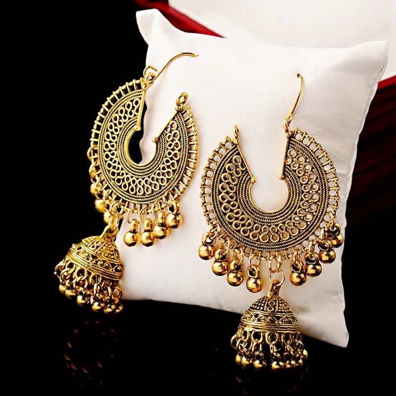 Египетские винтажные женские Золотые и Серебряные Колокольчики Jhumka, этнические серьги-кисточки, турецкие племенные GypsyRound полые индийские ювелирные изделия