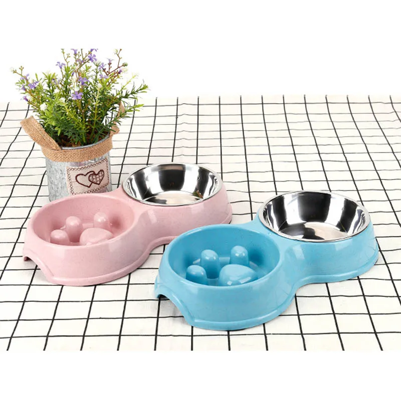 Миска для медленного кормления и питья маленькая двойная портативная миска