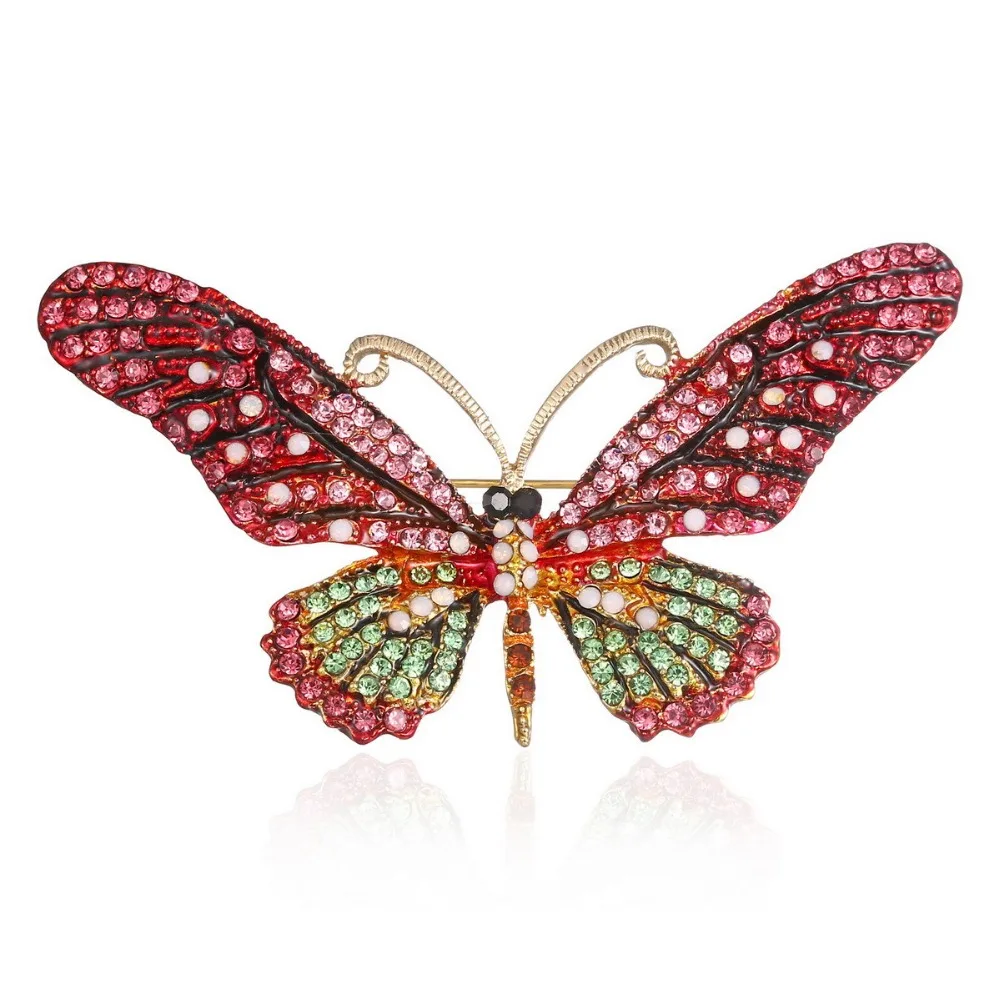 Minar new Colorful Cute Butterfly Brooch Mix Color Crystal Rhinestone Brooches for Women Lady Fashion Jewelry Boutonniere |