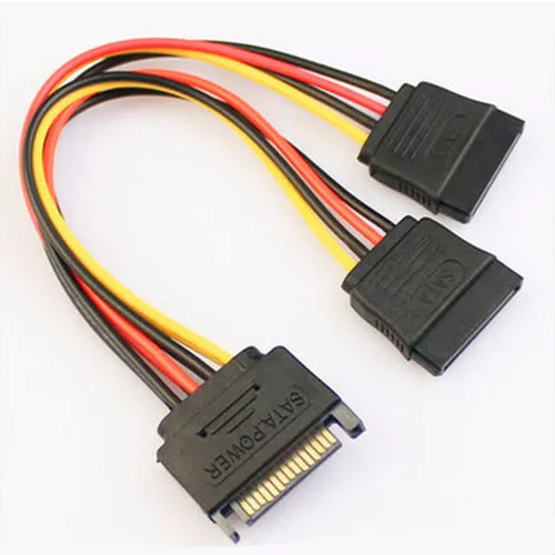 

10pcs SATA 15-Pin Male to 2x 15P Female Y Splitter Adapter Power Cable cord