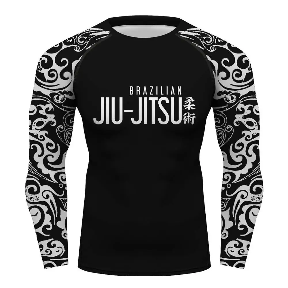 Белый Custom Gracie Barra Carlos GR бразильский джиу джитсу компрессионная рубашка с длинным рукавом Gym gi bjj rashguard футболка GB Мужская футболка - Цвет: Белый