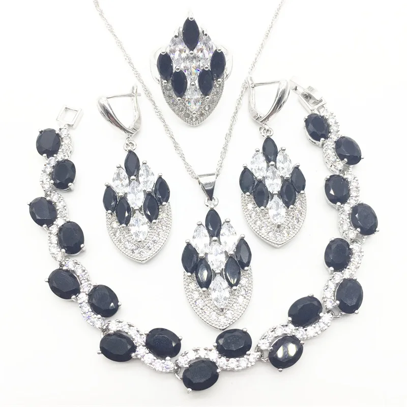 

5PCS Bracelet/Earrings/Pendant/Necklace/Ring Classic Fashion Silver 925 Fashion White Zircon Jewelry Sets