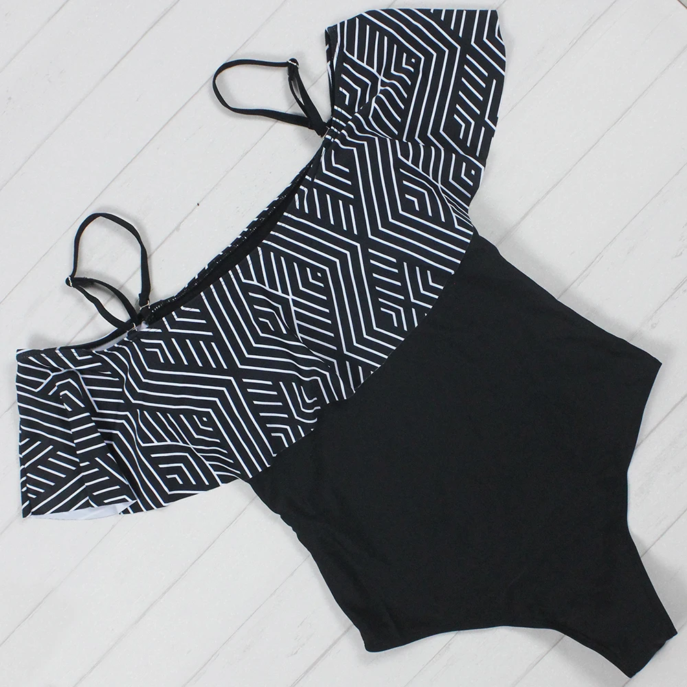 Новый пикантный купальник Floylyn с открытыми плечами и принтом Женский цельный