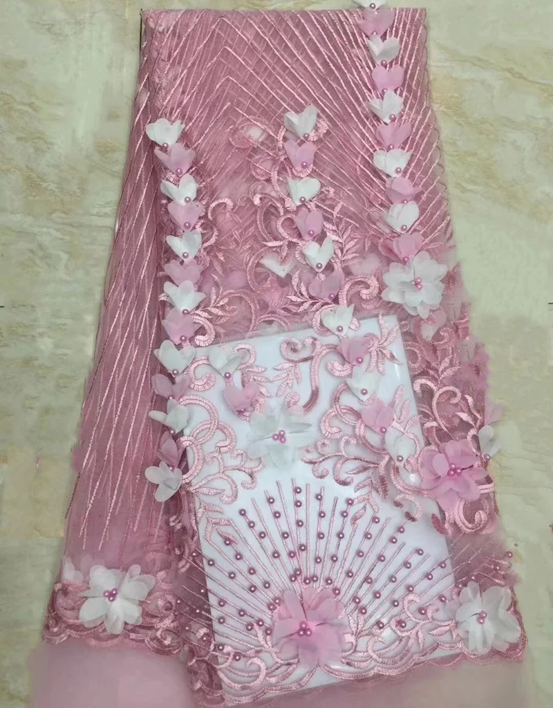 (5yards/pc) High quality African tulle lace 3D flowers appliqued French fabric with lots of beads for party dress FLC919 | Дом и сад