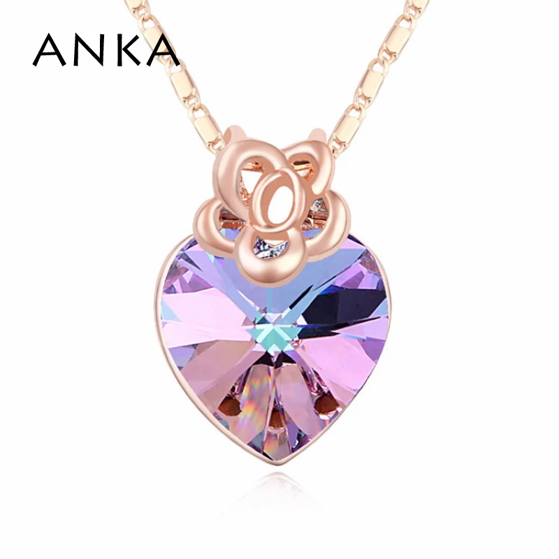 

2020 women gift rose flower with heart crystal necklaces fine polishing mirror finish Crystals from Austria #107259