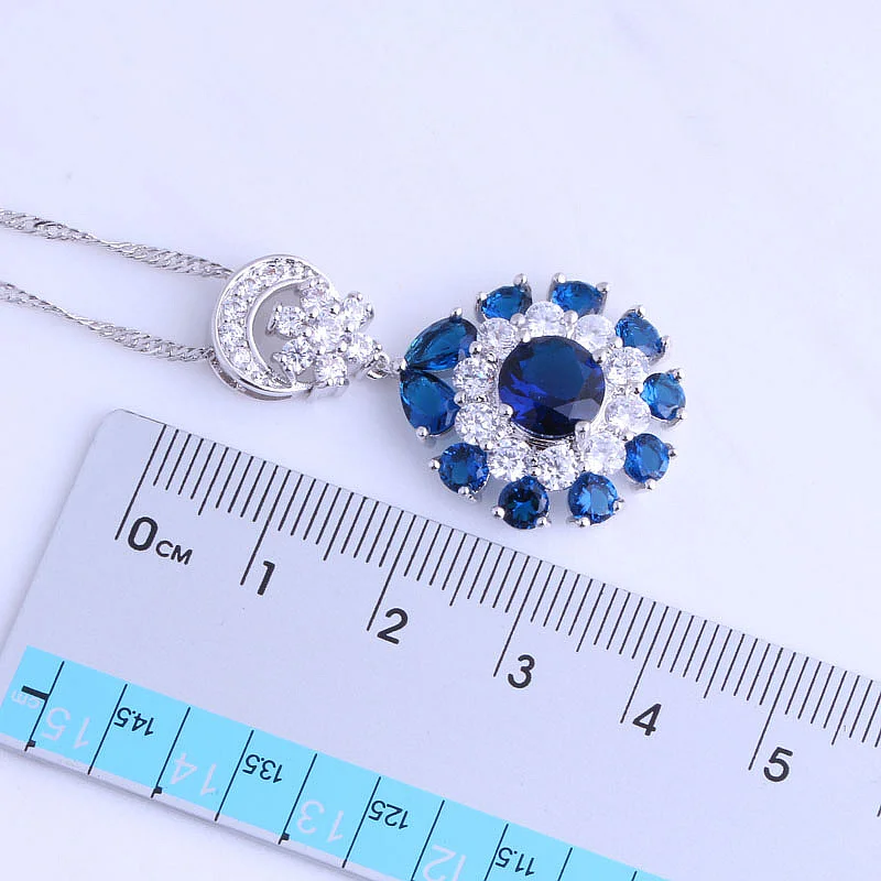 Женский роскошный комплект ювелирных изделий серебристого цвета с синим