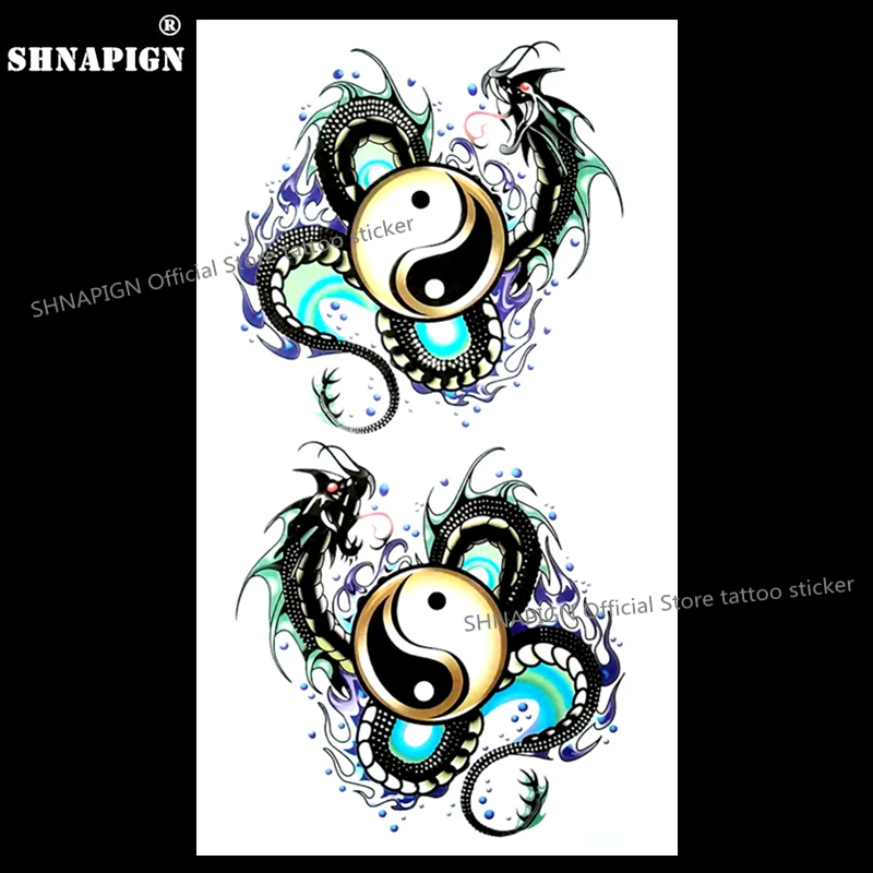 Временная татуировка SHNAPIGN Yin Yang Taichi Dragon боди арт наклейка с флеш татуировкой s 17*10