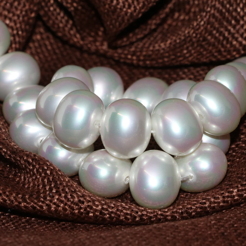 

High quality natural white shell pearl beads oval fine jewelry making 13*15mm luxury women fashoin loose beads 15inch B2277