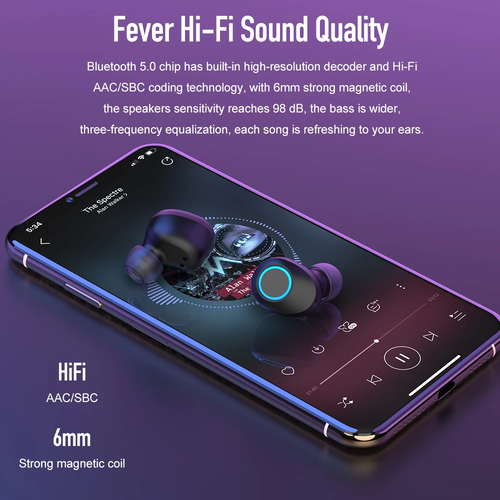 Беспроводные наушники Yinew со светодиодным дисплеем TWS Bluetooth спортивные с