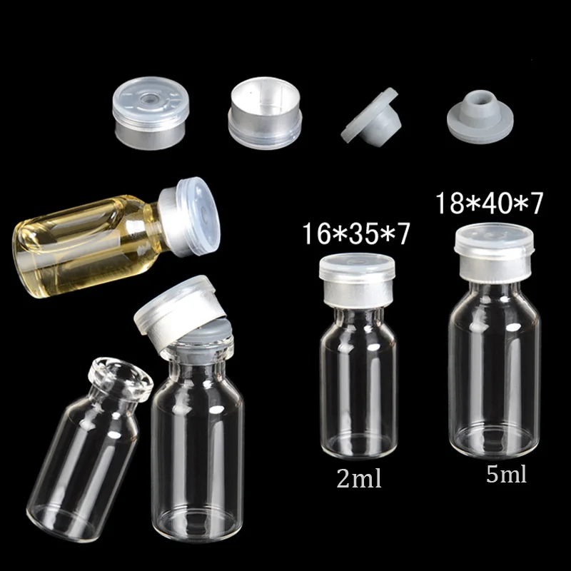 50pcs 2ML 5ML Mini Glass Bottle Butyl Rubber Stopper+Aluminum Plastic Cover Transparent Jar Laboratory Liquid | Красота и здоровье