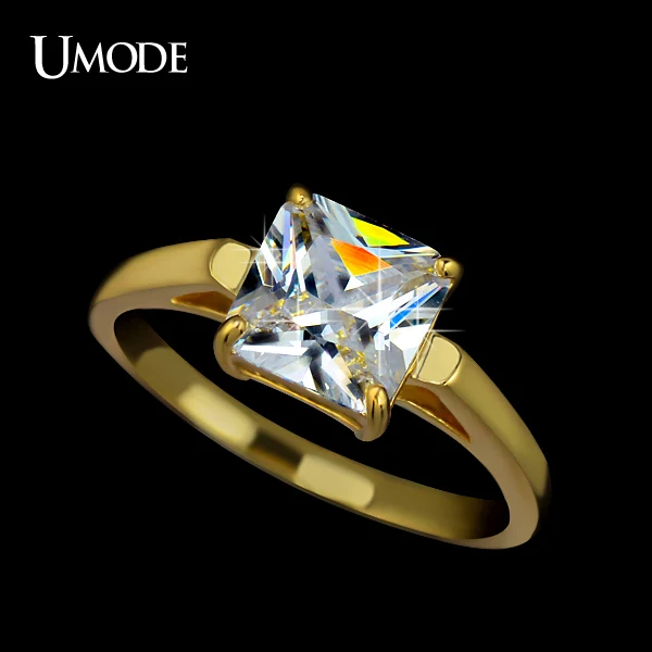 

UMODE Yellow Gold Color 2.25ct Princess Cut Square Cubic Zirconia Engagement Rings For Women Wedding Rings Gifts UR0134A