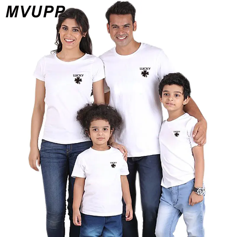 Семейная футболка с надписью lucky Clover одинаковые комплекты Повседневная принтом