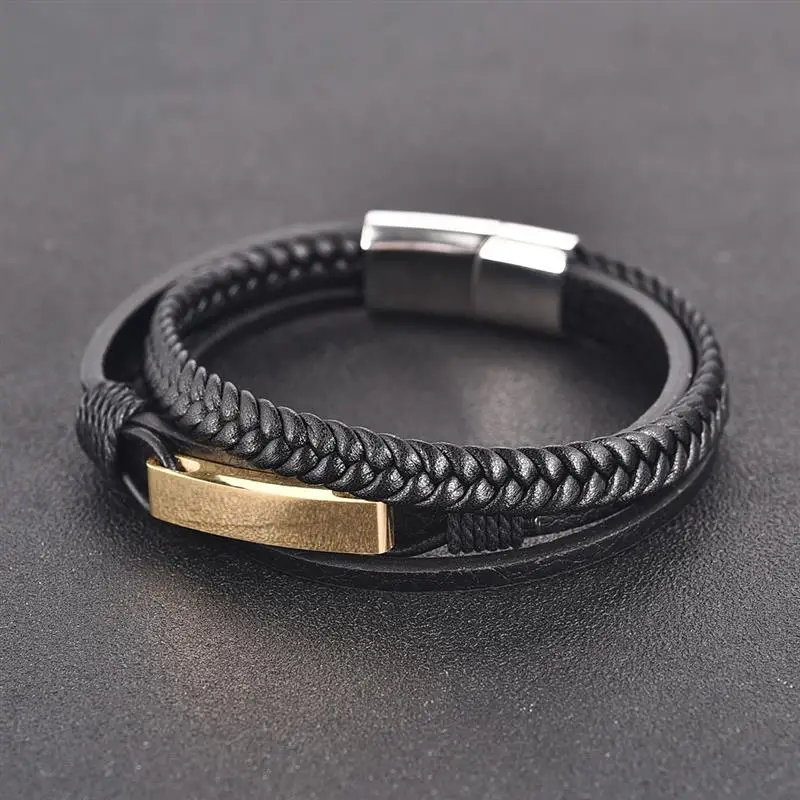 Jiayiqi New Vintage Genuine Leather Bracelet Stainless Steel Magnetic Clasp Bangle for Men Jewelry Punk Braid Multilayer Rope | Украшения и
