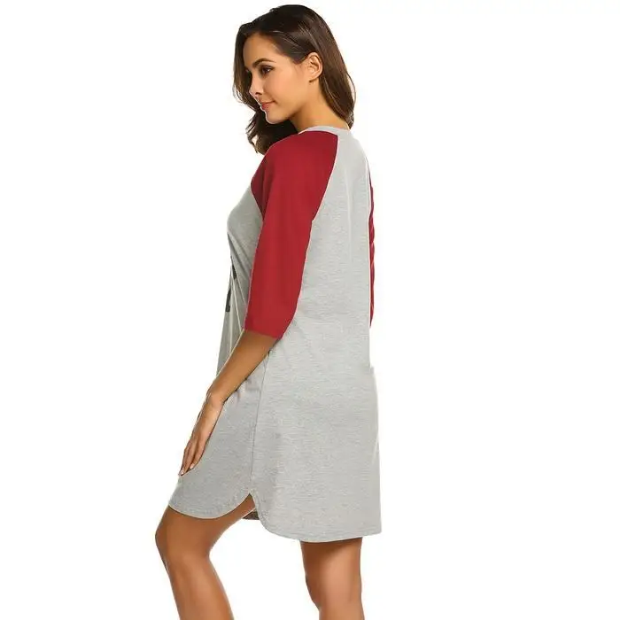 Ekouaer Summer Nightgown Chemise Sleepshirts Women Loose Home Dress Sleepwear V-Neck Letters Printed Nightwear Nightdress