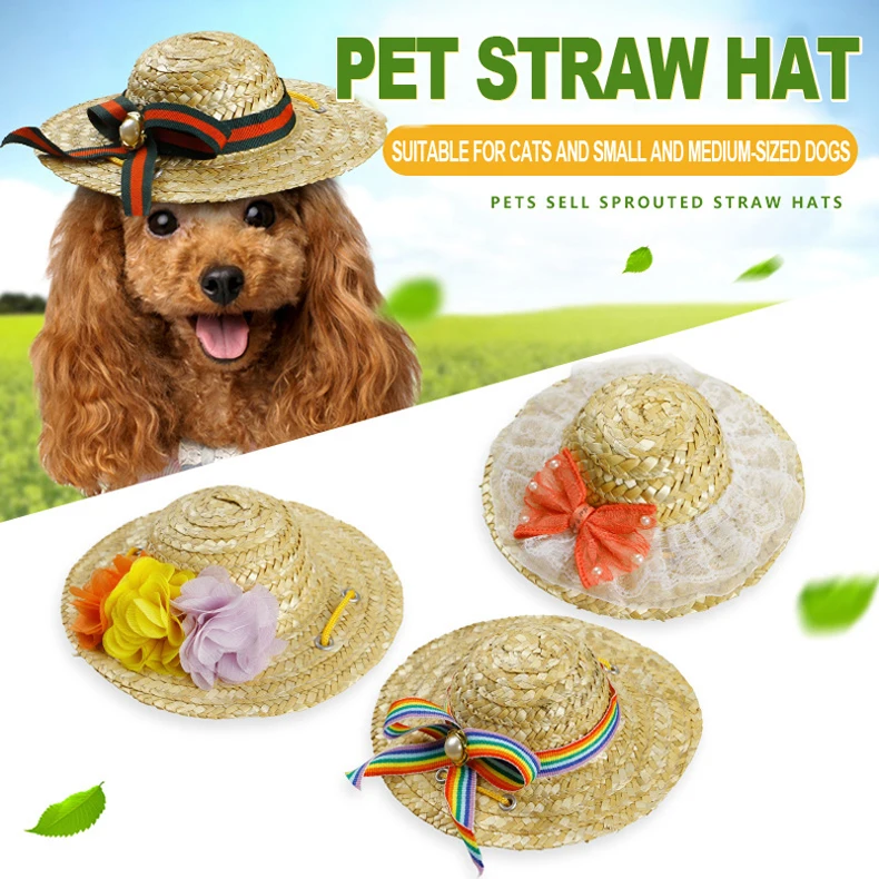 Новое поступление многоцветный Pet соломенная шляпа собака кошка Мексиканская соломенная шляпа-сомбреро Регулируемая пряжка костюм дропшиппинг# S
