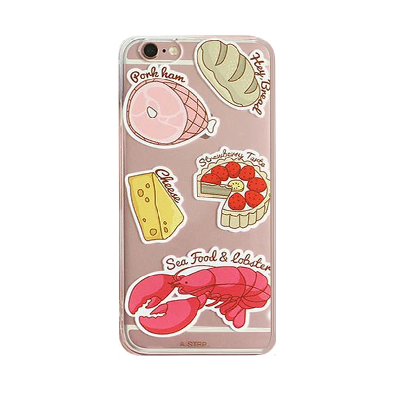 XS Fashion korea cartoon plate sea food lobster cheese bread pizza ham milk pig clear tpu cell phones case For Iphone |