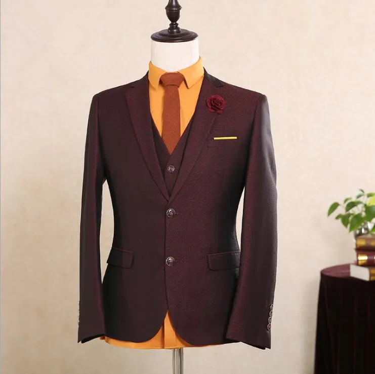 

3 Pieces Wedding Men Suit 2019 New Arrival Autumn High Quality Wine Red Smart Casual Suits Men,men's Suits Plus-size S-3XL