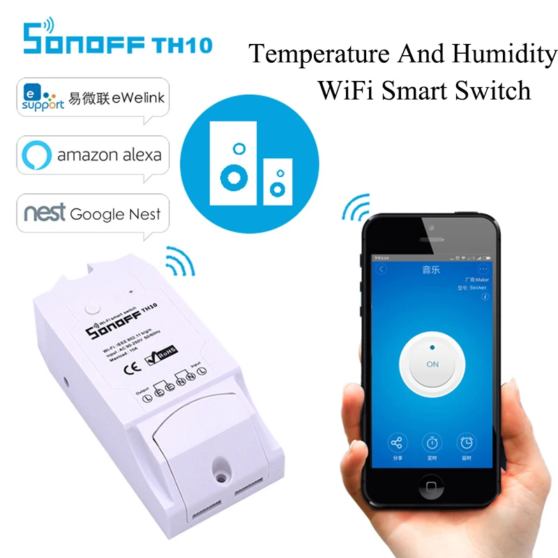 

Смарт-переключатель Sonoff TH10, 10 А, 2200 Вт, контроль температуры и влажности