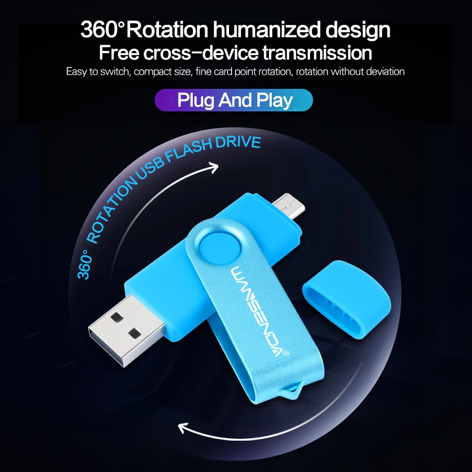 USB флеш-накопитель WANSENDA OTG, Вращающаяся ручка, 256 ГБ, 128 ГБ, 64 ГБ, 32 ГБ, 16 ГБ, 8 ГБ, 4 Гб, флешка, 2 в 1, карта памяти Micro USB