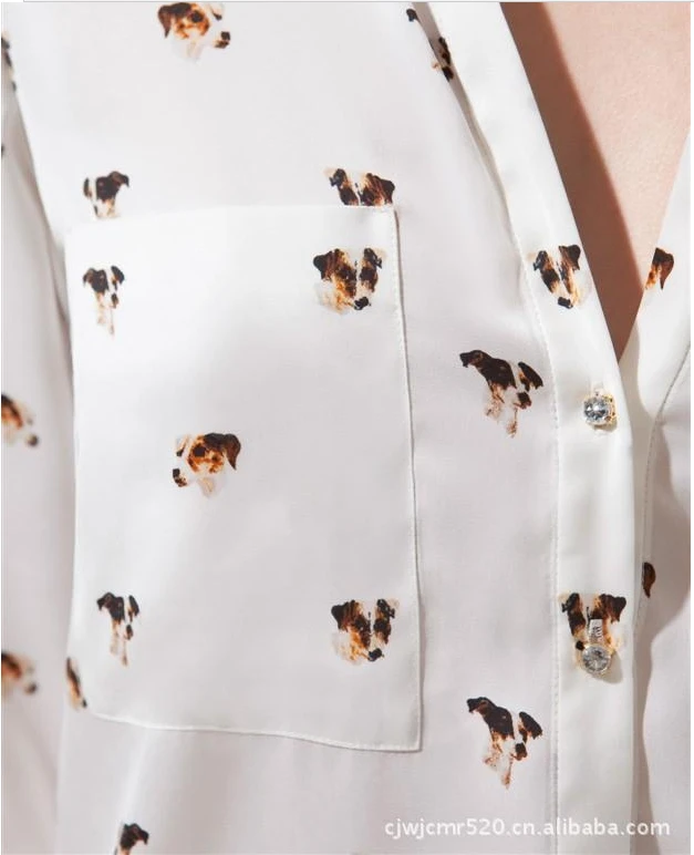 new arrived 2014 Animal pattern printed v-neck loose chiffon long sleeve shirts women white blouses free shipping size S M L |