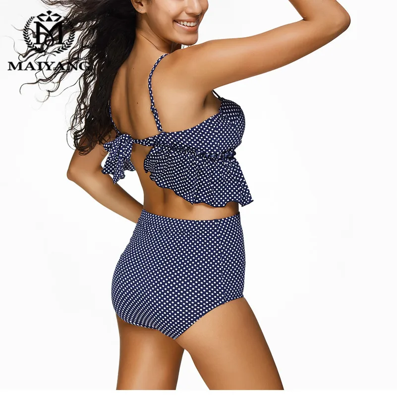 Новинки 2017 Женский Бикини С Оборками Высокая Талия Купальник Плюс Размер