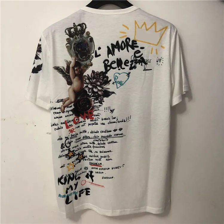 Осень 19fw Новая мода тройники сердце Корона письмо печать футболка для мужчин хлопок известный бренд одежда Топ Ретро